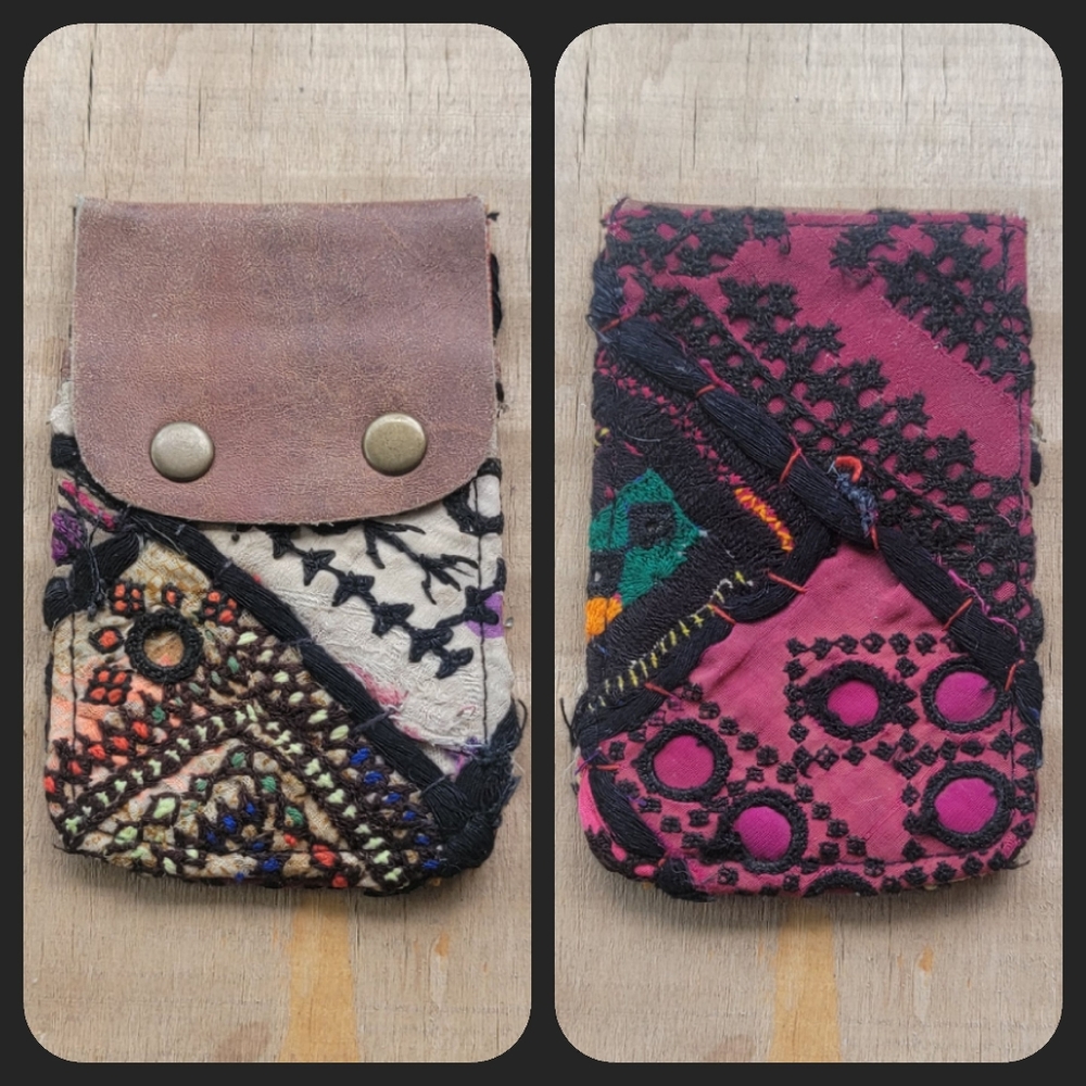 🍳🧠 Free People Boho Embroidered Repurposed vtg banjara hippie Wallet card case